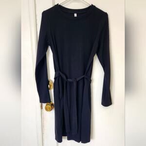 Modern Ambition Women Long Sleeve Tie Waist ribbed Shirt dress Black Sz small